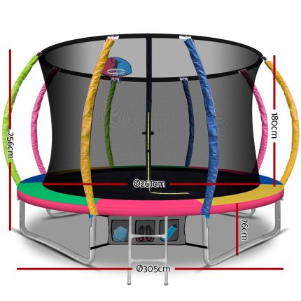 Everfit 10FT Trampoline Round Trampolines With Basketball Hoop Kids Present Gift Enclosure Safety Net Pad Outdoor Multi-coloured - Image 2
