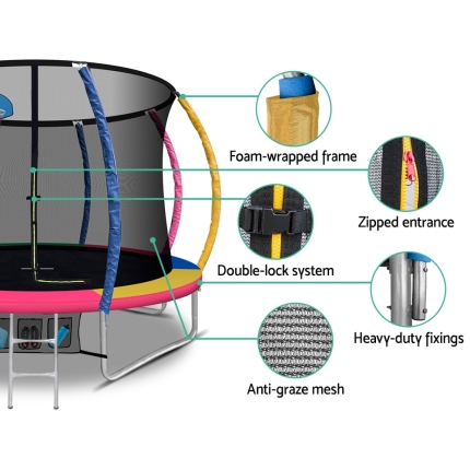 Everfit 10FT Trampoline Round Trampolines With Basketball Hoop Kids Present Gift Enclosure Safety Net Pad Outdoor Multi-coloured - Image 5