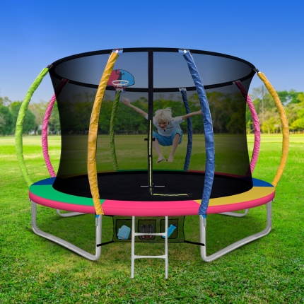 Everfit 10FT Trampoline Round Trampolines With Basketball Hoop Kids Present Gift Enclosure Safety Net Pad Outdoor Multi-coloured - Image 7