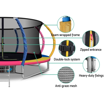 Everfit 14FT Trampoline Round Trampolines With Basketball Hoop Kids Present Gift Enclosure Safety Net Pad Outdoor Multi-coloured - Image 6