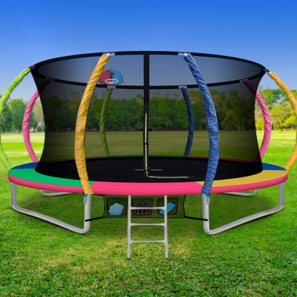 Everfit 14FT Trampoline Round Trampolines With Basketball Hoop Kids Present Gift Enclosure Safety Net Pad Outdoor Multi-coloured - Image 7