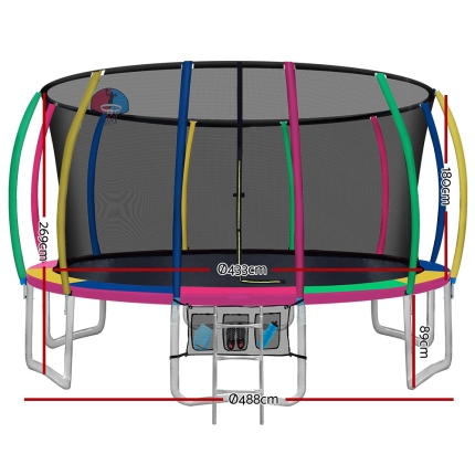 Everfit 16FT Trampoline Round Trampolines With Basketball Hoop Kids Present Gift Enclosure Safety Net Pad Outdoor Multi-coloured - Image 2