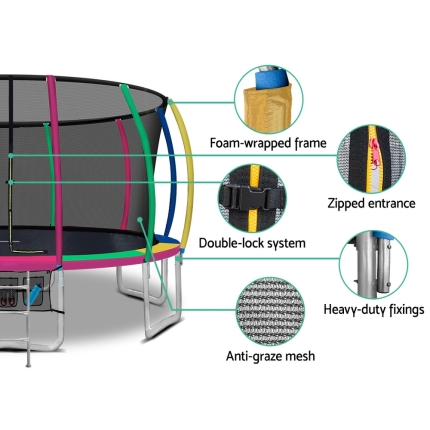 Everfit 16FT Trampoline Round Trampolines With Basketball Hoop Kids Present Gift Enclosure Safety Net Pad Outdoor Multi-coloured - Image 6