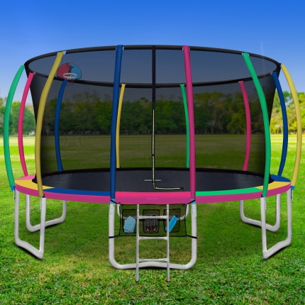 Everfit 16FT Trampoline Round Trampolines With Basketball Hoop Kids Present Gift Enclosure Safety Net Pad Outdoor Multi-coloured - Image 7