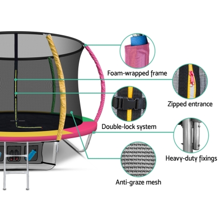 Everfit 8FT Trampoline Round Trampolines Kids Present Gift Enclosure Safety Net Pad Outdoor Multi-coloured - Image 6