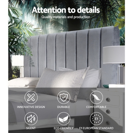 Artiss Double Size Bed Head Headboard Bedhead Bed Frame Base VELA Grey Fabric - Image 3