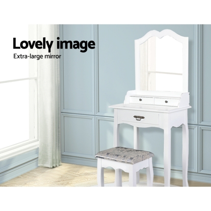 Artiss Dressing Table Stool Mirror Drawer Makeup Jewellery Cabinet White Desk - Image 4