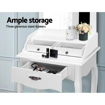 Artiss Dressing Table Stool Mirror Drawer Makeup Jewellery Cabinet White Desk - Image 5