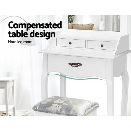 Artiss Dressing Table Stool Mirror Drawer Makeup Jewellery Cabinet White Desk - Image 6