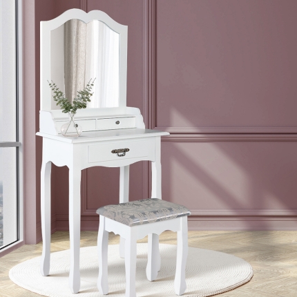 Artiss Dressing Table Stool Mirror Drawer Makeup Jewellery Cabinet White Desk - Image 7