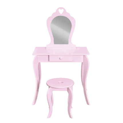 Keezi Kids Vanity Dressing Table Stool Set Mirror Drawer Children Makeup Pink - Image 3