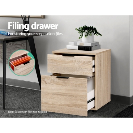 2 Drawer Filing Cabinet Office Shelves Storage Drawers Cupboard Wood File Home - Image 4