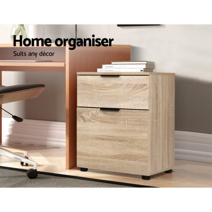 2 Drawer Filing Cabinet Office Shelves Storage Drawers Cupboard Wood File Home - Image 6