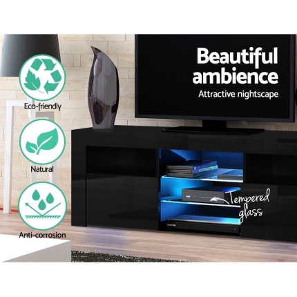 Artiss TV Cabinet Entertainment Unit Stand RGB LED Gloss Furniture 160cm Black - Image 4