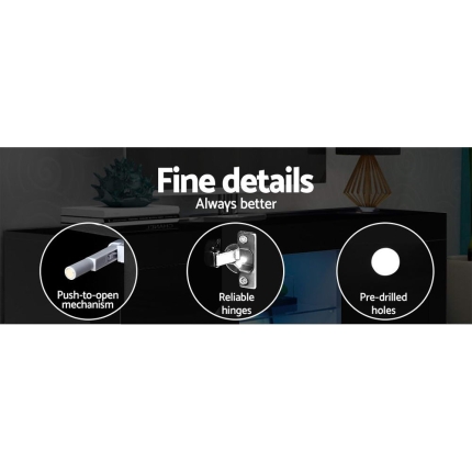Artiss TV Cabinet Entertainment Unit Stand RGB LED Gloss Furniture 160cm Black - Image 6