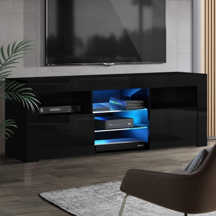 Artiss TV Cabinet Entertainment Unit Stand RGB LED Gloss Furniture 160cm Black - Image 7