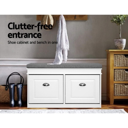 Shoe Cabinet Bench Shoes Storage Rack Organiser Drawer White Shelf 12 Pairs Box - Image 3