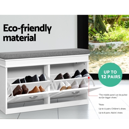Shoe Cabinet Bench Shoes Storage Rack Organiser Drawer White Shelf 12 Pairs Box - Image 5