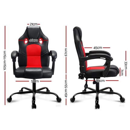 Artiss Massage Office Chair Gaming Computer Seat Recliner Racer Red - Image 2