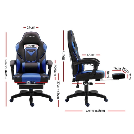 Artiss Office Chair Computer Desk Gaming Chair Study Home Work Recliner Black Blue - Image 2
