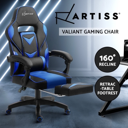 Artiss Office Chair Computer Desk Gaming Chair Study Home Work Recliner Black Blue - Image 3