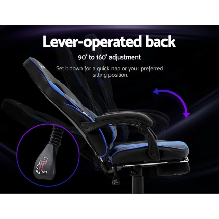 Artiss Office Chair Computer Desk Gaming Chair Study Home Work Recliner Black Blue - Image 5