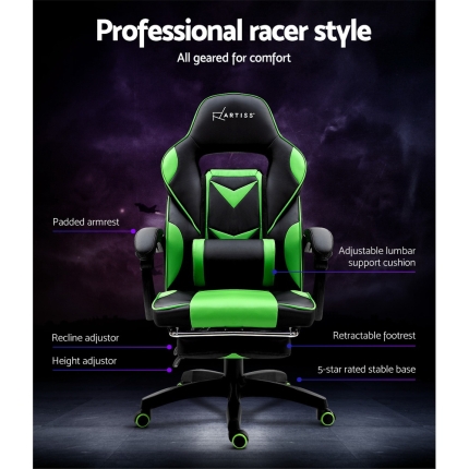 Artiss Office Chair Computer Desk Gaming Chair Study Home Work Recliner Black Green - Image 4