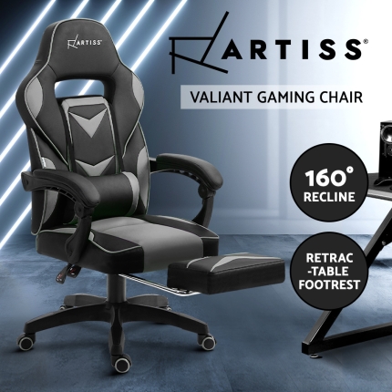 Artiss Office Chair Computer Desk Gaming Chair Study Home Work Recliner Black Grey - Image 3