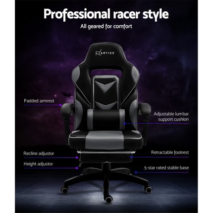 Artiss Office Chair Computer Desk Gaming Chair Study Home Work Recliner Black Grey - Image 4