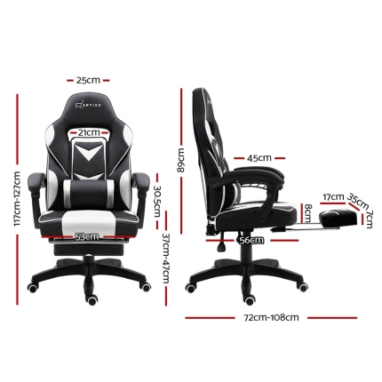 Artiss Office Chair Computer Desk Gaming Chair Study Home Work Recliner Black White - Image 2