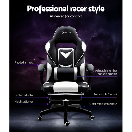 Artiss Office Chair Computer Desk Gaming Chair Study Home Work Recliner Black White - Image 4