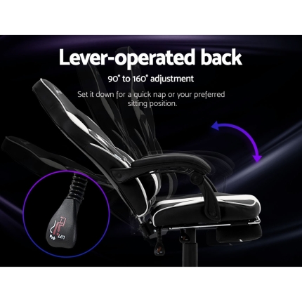 Artiss Office Chair Computer Desk Gaming Chair Study Home Work Recliner Black White - Image 5