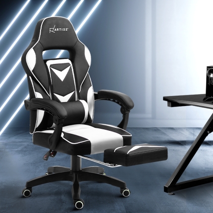 Artiss Office Chair Computer Desk Gaming Chair Study Home Work Recliner Black White - Image 7