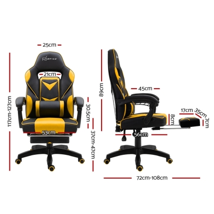 Artiss Office Chair Computer Desk Gaming Chair Study Home Work Recliner Black Yellow - Image 2