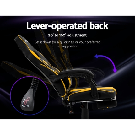 Artiss Office Chair Computer Desk Gaming Chair Study Home Work Recliner Black Yellow - Image 5