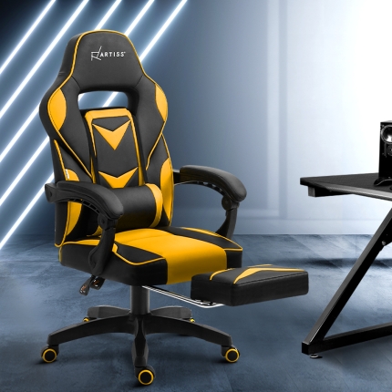 Artiss Office Chair Computer Desk Gaming Chair Study Home Work Recliner Black Yellow - Image 7