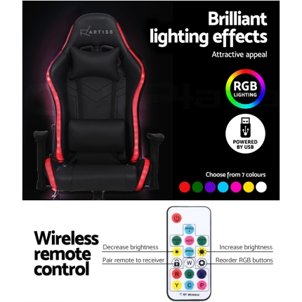 Artiss Gaming Office Chair RGB LED Lights Computer Desk Chair Home Work Chairs - Image 3