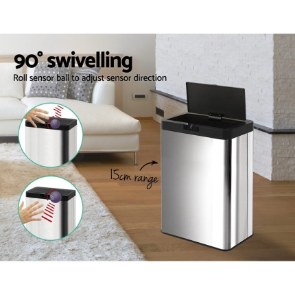 Stainless Steel Sensor Bin Rubbish Trash Bins Motion Automatic Touch Free 50L - Image 4