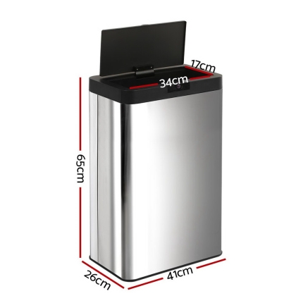 Stainless Steel Sensor Bin Rubbish Trash Bins Motion Automatic Touch Free 60L - Image 2