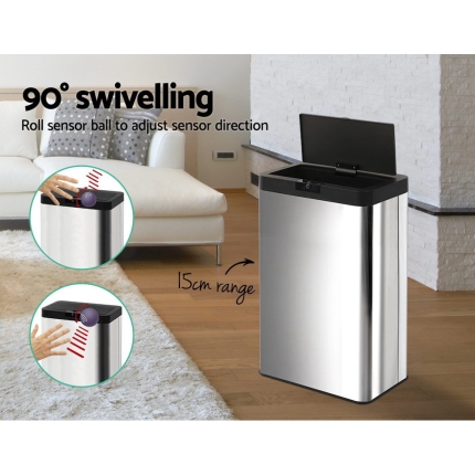 Stainless Steel Sensor Bin Rubbish Trash Bins Motion Automatic Touch Free 60L - Image 4