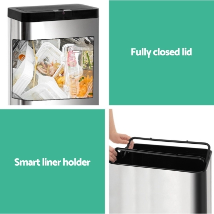 Stainless Steel Sensor Bin Rubbish Trash Bins Motion Automatic Touch Free 60L - Image 6