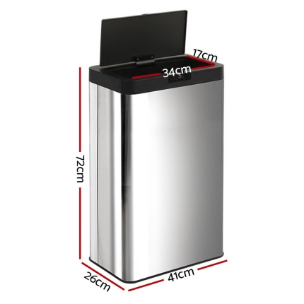 Stainless Steel Sensor Bin Rubbish Trash Bins Motion Automatic Touch Free 70L - Image 2