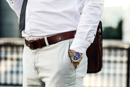 Men Dual Wheel Automatic Zebra Wood Watch - Image 4