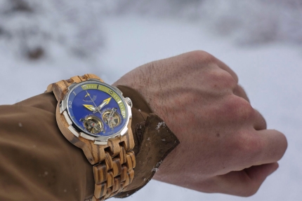 Men Dual Wheel Automatic Zebra Wood Watch - Image 5