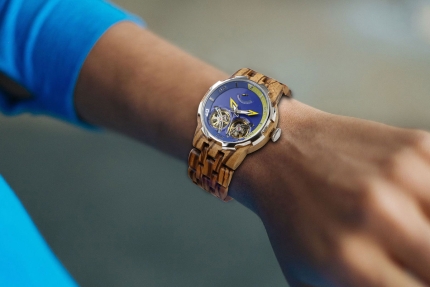 Men Dual Wheel Automatic Zebra Wood Watch - Image 6