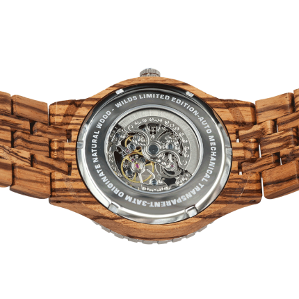 Men Premium Self-Winding Transparent Body Zebra Wood Watches - Image 3