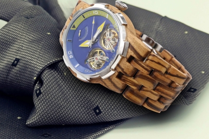 Men Dual Wheel Automatic Zebra Wood Watch - Image 8