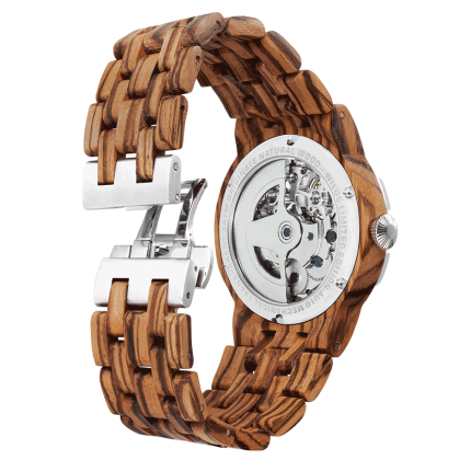 Men Dual Wheel Automatic Zebra Wood Watch - Image 3