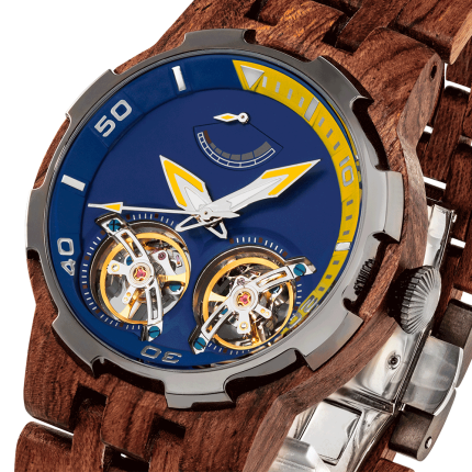 Men Dual Wheel Automatic Kosso Wood Watch - Image 2