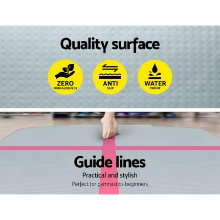 Everfit 3m x 1m Air Track Mat Gymnastic Tumbling Pink and Grey - Image 5